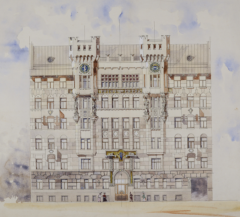 В. Дубовской. Проект шестиэтажного доходного дома с двумя эркерами. Главный фасад, 1900-е