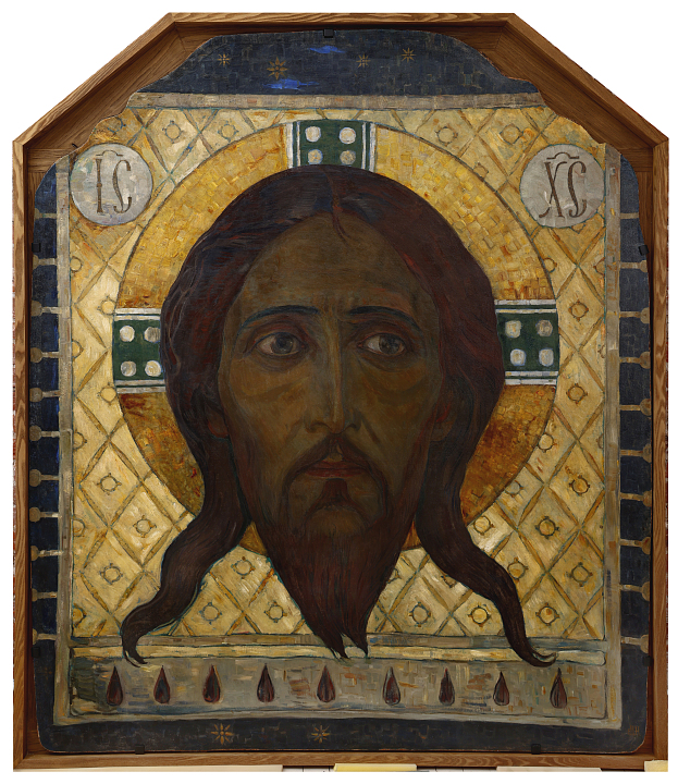 М.В. Нестеров. Спас Нерукотворный. Эскиз в натуральную величину для временной установки в киоте западного фасада Марфо-Мариинской обители в Москве. Ок. 1910