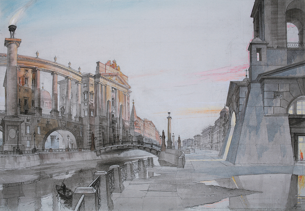 Андрей Ноаров. Классический Петербург. Фантазия. Бумага, смешанная техника.  2022