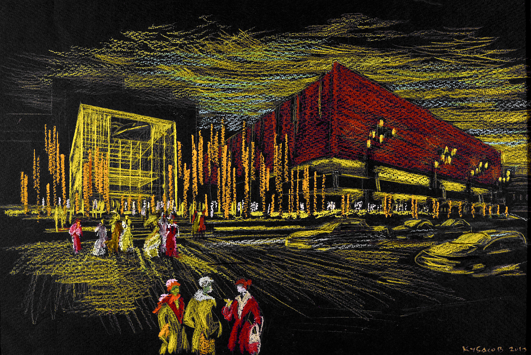 В.С. Кубасов. Проект сценической площадки «Вишневый сад» на входной террасе МХАТ им. М. Горького в Москве, 2013