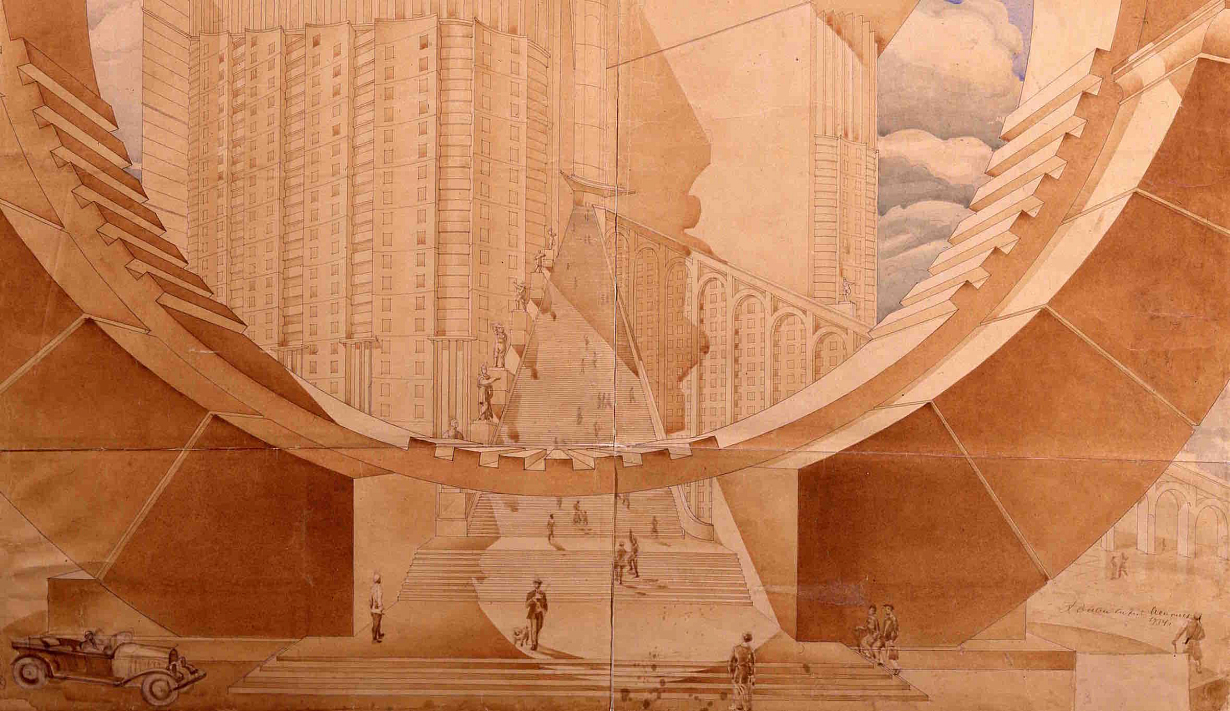 К.С. Мельников. Здание Народного комиссариата тяжелой промышленности. Лестница со стороны Красной площади. Музей архитектуры им. А.В. Щусева