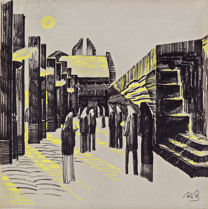 В.С. Кубасов. Конкурсный проект Зала траурных обрядов. III премия. Перспектива траурного шествия, 1969