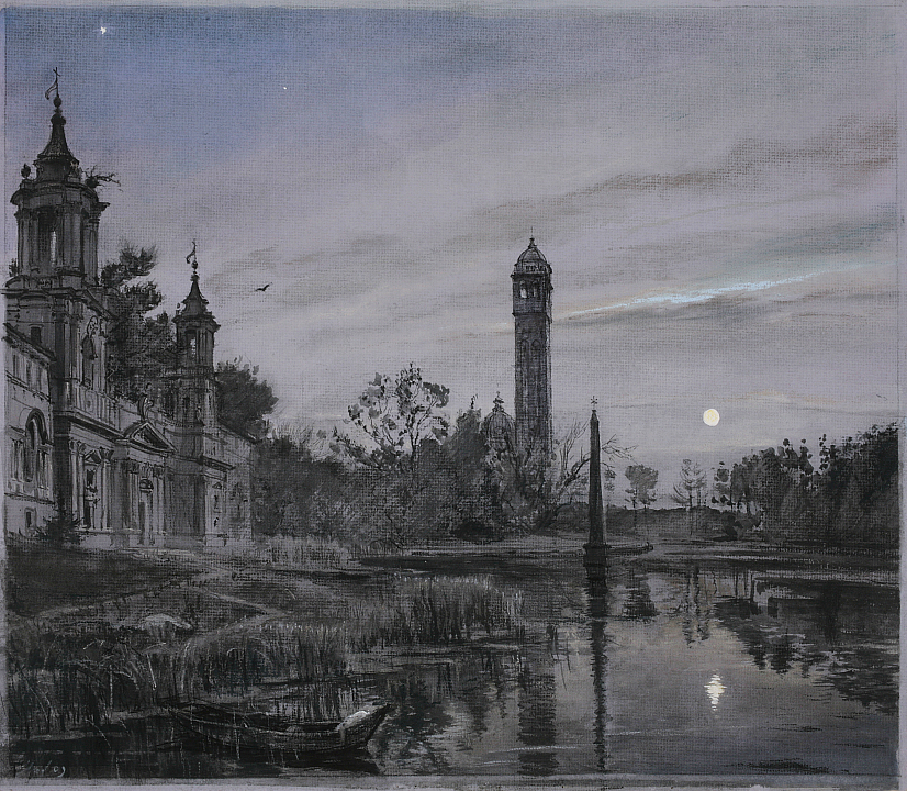 Андрей Ноаров. Ночной пейзаж. Картон, смешанная техника. 2011