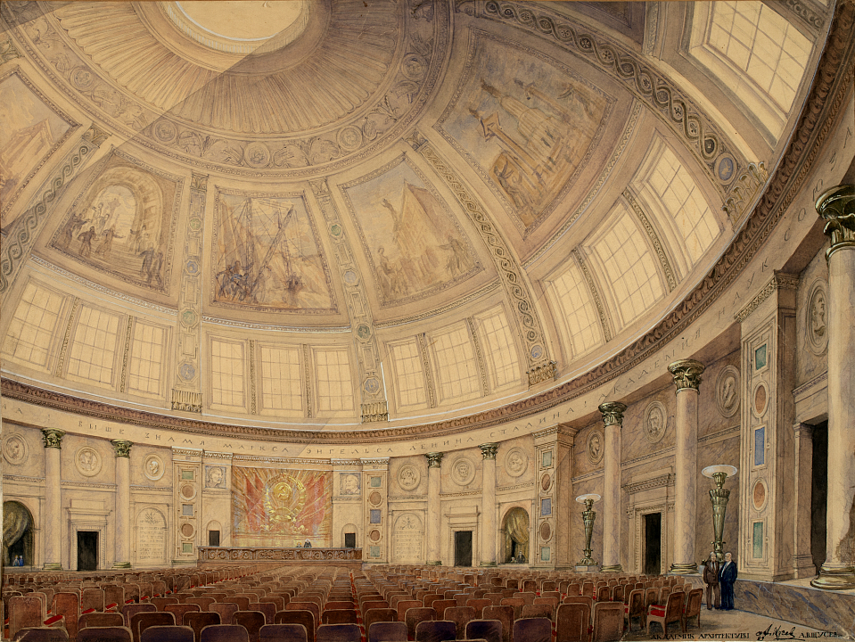 А.В. Щусев. Проект Академии наук СССР. Зал заседаний. Интерьер, 1939